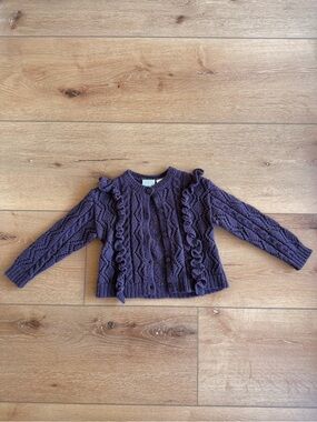 Zara Baby Dark Purple Knit Cardigan with Ruffle Trim